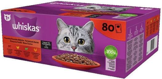 Whiskas Adult Nassvollnahrung Stückchen in Sauce für ausgewachsene Katzen Rind Huhn Lamm Geflügel 80x85g - 80 x 85 g – Bild 1 von 3