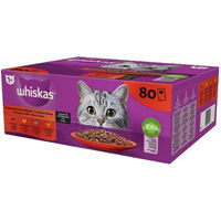 Produktbild von Whiskas Adult Nassvollnahrung Stückchen in Sauce für ausgewachsene Katzen Rind Huhn Lamm Geflügel 80x85g - 80 x 85 g