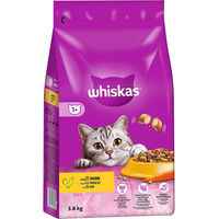 Produktbild von Whiskas Adult Trockenfutter Huhn für erwachsene Katzen 3 x 3,8kg ohne Farb- und Aromastoffe - 3 x 3,8 kg