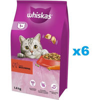 Produktbild von Whiskas Adult Trockenfutter mit Rind für ausgewachsene Katzen 6x1,4 kg Beutel ohne Farb- und Aromastoffe - 6 x 1,4 kg