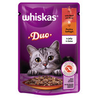 Produktbild von Whiskas Duo Katzen Nassfutter Adult Rind und Geflügel in Gelee 85 g - 28 x 85 g
