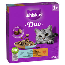 Produktbild von Whiskas Duo Katzenfutter Adult Thunfisch und Huhn mit Stückchen in Sauce 800 g