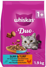 Produktbild von Whiskas Duo Surf & Turf Katzenfutter Thunfisch & Huhn für erwachsene Katzen 1,9 kg