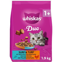 Produktbild von Whiskas Duo Surf & Turf Katzenfutter Thunfisch & Huhn für erwachsene Katzen 1,9 kg