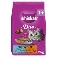 Produktbild von Whiskas Duo Trockenfutter Surf & Turf für ausgewachsene Katzen mit Fisch 7kg