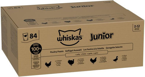 Whiskas Junior Katzen Nassfutter Geflügel Stückchen in Gelee für Kitten 84 x 85 g – Bild 1 von 5