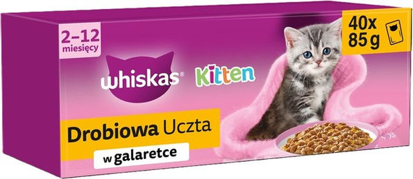 Produktbild von Whiskas Junior Nassfutter für Kätzchen mit Huhn, Ente, Geflügel und Pute in Gelee 4x85g
