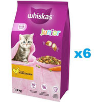 Produktbild von Whiskas Junior Trockenfutter Huhn für Kätzchen 6x1,4 kg ohne künstliche Zusatzstoffe - 6 x 1,4 kg