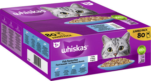 Whiskas Katzen Nassfutter Fisch Auswahl Stückchen in Gelee für erwachsene Katzen 80 Beutel à 85 g - 80 x 85 g – Bild 1 von 6
