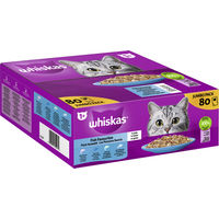 Produktbild von Whiskas Katzen Nassfutter Fisch Auswahl Stückchen in Gelee für erwachsene Katzen 80 Beutel à 85 g - 80 x 85 g