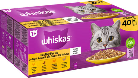 Whiskas Katzen Nassfutter Geflügel Auswahl in Gelee für erwachsene Katzen 40 x 85g - 40 x 85 g – Bild 1 von 8