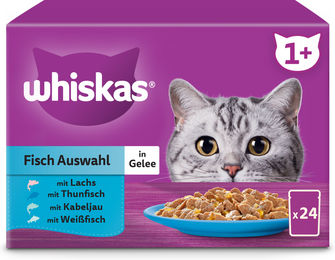 Whiskas Katzennassfutter Adult Fisch und Lachs Stückchen in Gelee Multipack 24 x 85 g - 24 x 85 g – Bild 1 von 5