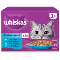 Produktbild von Whiskas Katzennassfutter Adult Fisch und Lachs Stückchen in Gelee Multipack 24 x 85 g - 24 x 85 g