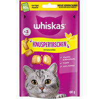 Produktbild von Whiskas Knuspertaschen Huhn und Käse Leckerli für Katzen 3x60 g