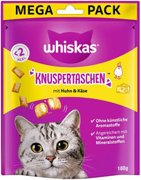 Produktbild von Whiskas Knuspertaschen Huhn und Käse Leckerli für Katzen Adult 4x180g
