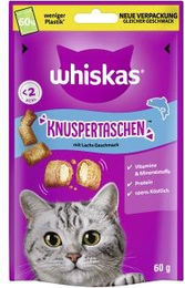 Whiskas Knuspertaschen Lachs Leckerli für erwachsene Katzen 360 g - 6 x 60 g – Bild 1 von 8