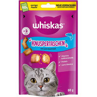 Produktbild von Whiskas Knuspertaschen Lachs Leckerli für Katzen 6x60 g