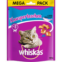 Produktbild von Whiskas Knuspertaschen Leckerli mit Lachs für erwachsene Katzen 180g