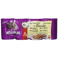 Produktbild von Whiskas La Carte Katzen Nassfutter Stückchen in Gelee für erwachsene Katzen mit Fisch Forelle Rind Geflügel und Truthahn 8 x 500g - 8 x 390 g