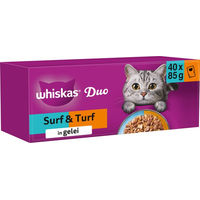 Produktbild von Whiskas Nassfutter Duo Surf & Turf Stückchen in Gelee für erwachsene Katzen 40 x 85 g