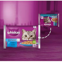 Produktbild von Whiskas Nassfutter für adulte Katzen Fisch-Auswahl mit Lachs und Thunfisch in Gelee, 52 Beutel à 85g - 52 x 85 g