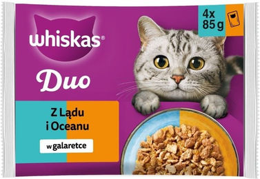 Produktbild von Whiskas Nassfutter für adulte Katzen mit Kabeljau, Huhn, Lachs und Pute in Gelee 4x85 g