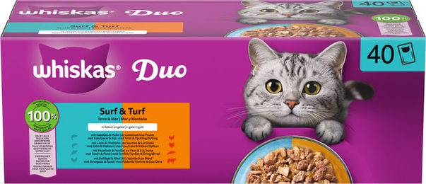 Whiskas Nassfutter für erwachsene Katzen Duo Surf & Turf Stückchen in Gelee 12 x 85 g – Bild 1 von 2