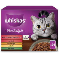 Produktbild von Whiskas Pure Delight Katzen Nassfutter Stückchen in Gelee für erwachsene Katzen 24x85g Multipack ohne Konservierungsstoffe