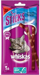 Produktbild von Whiskas Sticks Lachs Katzen Leckerli für adulte Katzen 14x6 Stück - 14 x 36 g