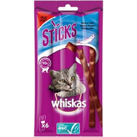 Produktbild von Whiskas Sticks Lachs Katzen Leckerli für adulte Katzen 14x6 Stück - 14 x 36 g