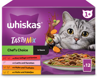 Whiskas Tasty Mix Chef's Choice Katzenfutter mit Fischstückchen in Sauce für erwachsene Katzen 12 x 85 g - 12 x 85 g – Bild 1 von 8
