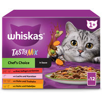 Produktbild von Whiskas Tasty Mix Chef's Choice Katzenfutter mit Fischstückchen in Sauce für erwachsene Katzen 12 x 85 g - 12 x 85 g