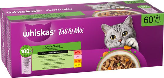 Whiskas Tasty Mix Nassfutter für erwachsene Katzen mit Fischstückchen in Sauce 60 x 85 g - 60 x 85 g – Bild 1 von 3