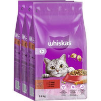 Produktbild von Whiskas Trockenfutter für erwachsene Katzen ohne Farb- und Aromastoffe zur Zahnpflege und Harnwegssupport 3x3,8kg