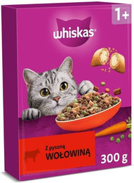 Produktbild von Whiskas Trockenfutter Rind für adulte Katzen ohne Farb- und Aromastoffe 300 g