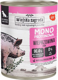 Produktbild von WIEJSKA ZAGRODA Hund Nassfutter Schwein Monoprotein Stückchen in Sauce Adult Getreidefrei Glutenfrei 800 g