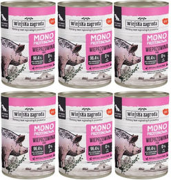 Produktbild von WIEJSKA ZAGRODA Hund Nassfutter Schweinefleisch Monoprotein für adulte Hunde Stückchen in Sauce 6x400 g getreidefrei und glutenfrei