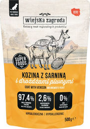 Produktbild von Wiejska Zagroda Hundefutter Adult Stückchen in Sauce Wildfleisch mit Ziege und Lachs getreidefrei und glutenfrei 500 g