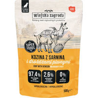 Produktbild von Wiejska Zagroda Hundefutter Adult Stückchen in Sauce Wildfleisch mit Ziege und Lachs getreidefrei und glutenfrei 500 g
