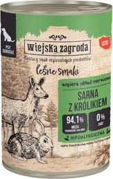 Produktbild von Wiejska Zagroda Hundefutter Reh mit Kaninchen Stückchen in Sauce getreidefrei 12 x 400 g - 12 x 400 g