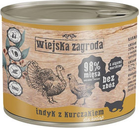Produktbild von WIEJSKA ZAGRODA Kitten Nassfutter Truthahn und Huhn Stückchen in Sauce, getreidefrei, 200 g Dose