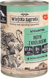 Produktbild von WIEJSKA ZAGRODA Nassfutter für adulte Hunde Pute mit Kaninchen Stückchen in Sauce getreidefrei und glutenfrei 400 g