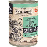 Produktbild von WIEJSKA ZAGRODA Nassfutter für adulte Hunde Pute mit Kaninchen Stückchen in Sauce getreidefrei und glutenfrei 400 g