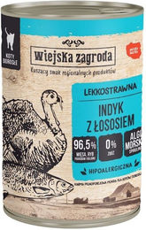 Produktbild von WIEJSKA ZAGRODA Nassfutter für adulte Katzen mit Pute und Lachs Stückchen in Sauce getreidefrei und glutenfrei 400 g