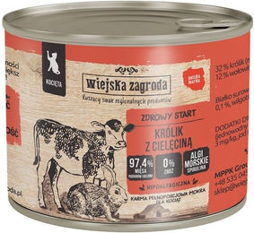Produktbild von WIEJSKA ZAGRODA Nassfutter für Kitten Kaninchen mit Kalb Stückchen in Sauce getreidefrei glutenfrei 200 g