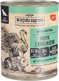 WIEJSKA ZAGRODA Nassfutter Pute mit Kaninchen Stückchen in Sauce für adulte Hunde getreidefrei und glutenfrei 800 g – Bild 1 von 1