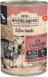 Produktbild von WIEJSKA ZAGRODA Nassfutter Wildschwein mit Lamm für Senior Hunde getreidefrei und glutenfrei mit hohem Fleischanteil 400 g
