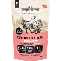 Produktbild von WIEJSKA ZAGRODA Superfoods Nassfutter Huhn mit Garnelen und Baldrian Pastete für adulte Katzen getreidefrei 100 g