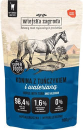 Produktbild von WIEJSKA ZAGRODA Superfoods Nassfutter Pastete mit Pferdefleisch und Thunfisch für adulte Katzen getreidefrei 100 g