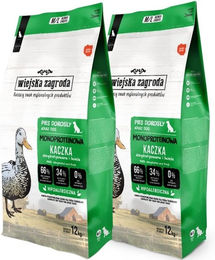 Produktbild von WIEJSKA ZAGRODA Trockenfutter Ente Monoprotein für adulte Hunde getreidefrei glutenfrei 2x12 kg